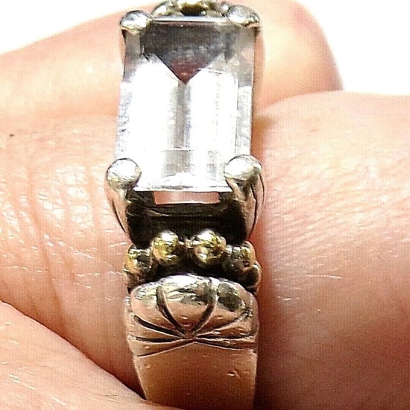 Sold LAGOS CAVIAR SIGNED 18K YELLOW GOLD & Sterling Silver WHITE TOPAZ SZ 7 RING - Picture 6 of 8